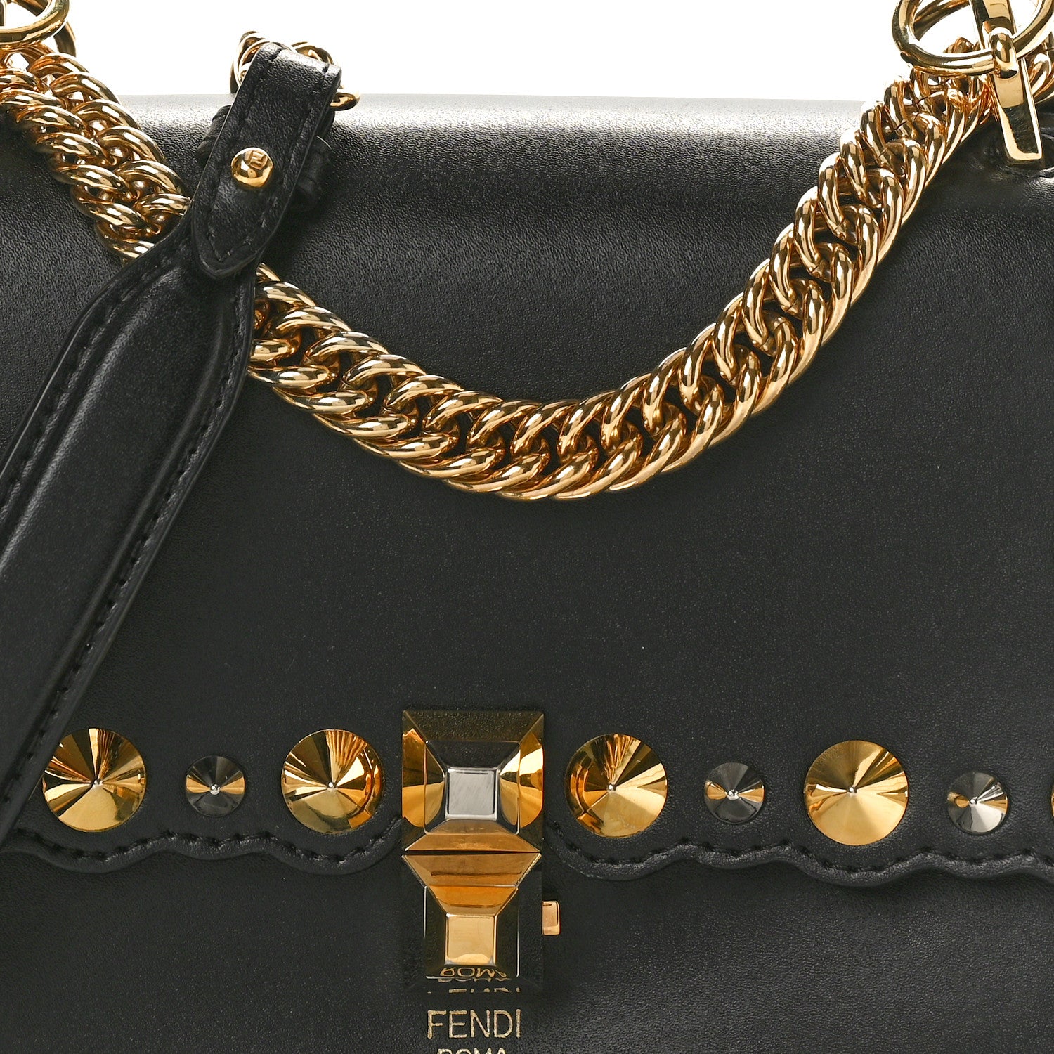 Fendi Vitello Liberty Metal Scalloped Multi Studded Small Kan I Shoulder Bag Black 8 of 11