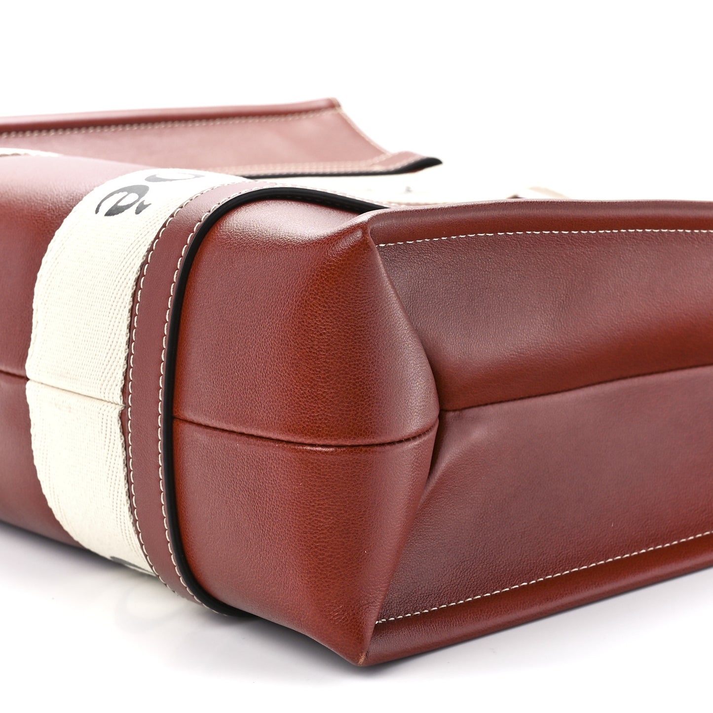 Calfskin Medium Woody Ribbon Tote Sepia Brown