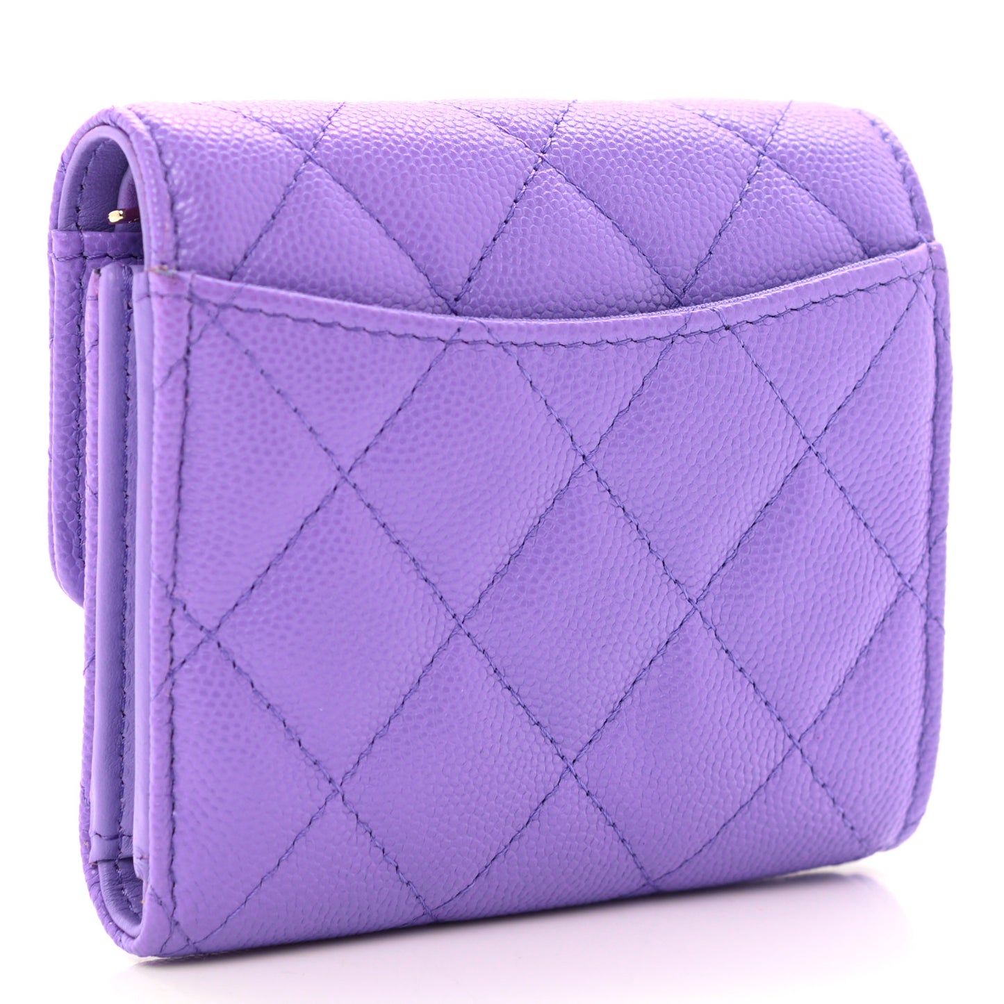 Caviar Quilted Compact Flap Wallet Purple