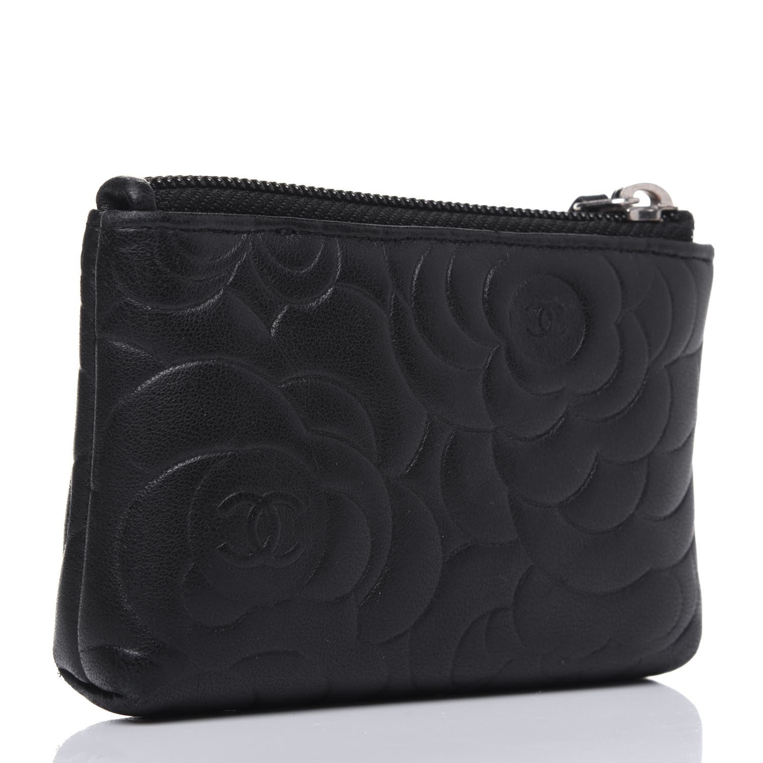Chanel Lambskin Camellia Embossed Key Holder Case Black 3 of 12