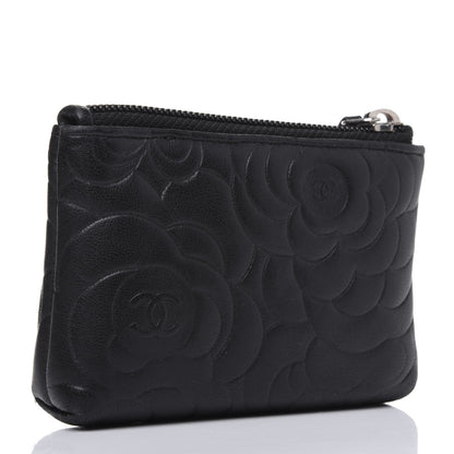 Chanel Lambskin Camellia Embossed Key Holder Case Black 3 of 12