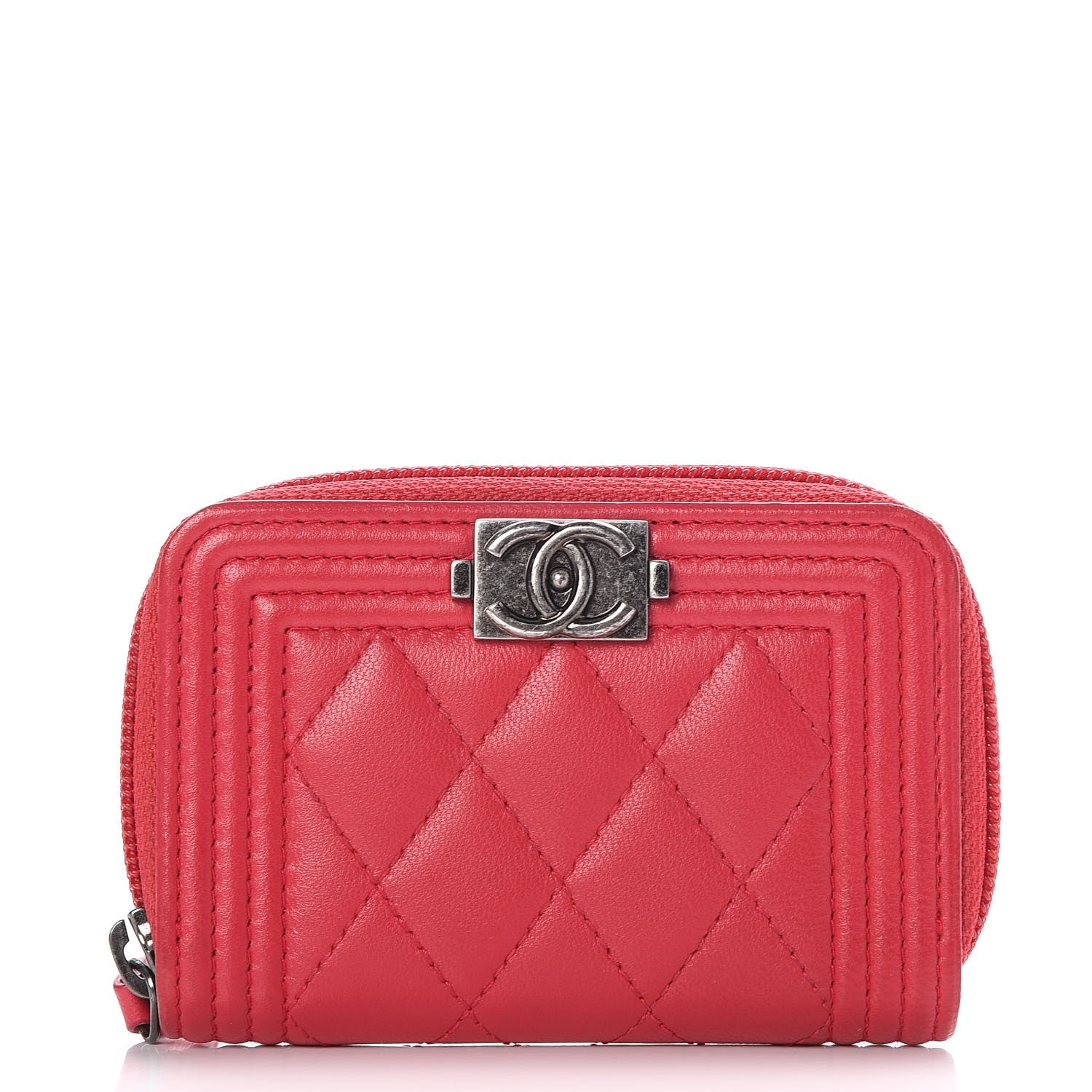 Chanel Lambskin Quilted Boy Zip Around Coin Purse Wallet Dark Pink 1 of 7