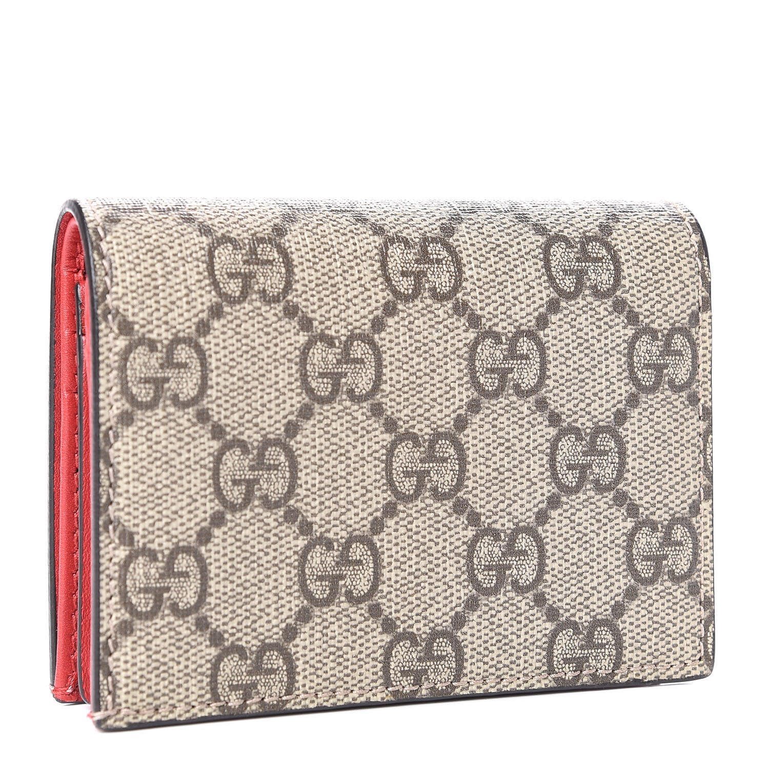 Gucci GG Supreme Monogram Bosco Patch Card Case Wallet Beige Malva Hibiscus Red 3 of 11