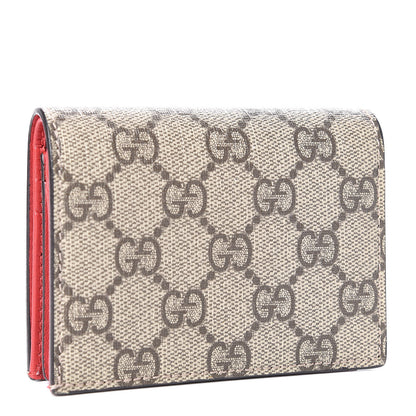 Gucci GG Supreme Monogram Bosco Patch Card Case Wallet Beige Malva Hibiscus Red 3 of 11