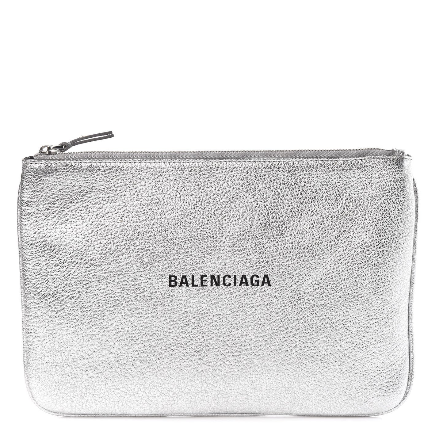 Metallic Goatskin Logo Large Everyday Zip Pouch Argent Black