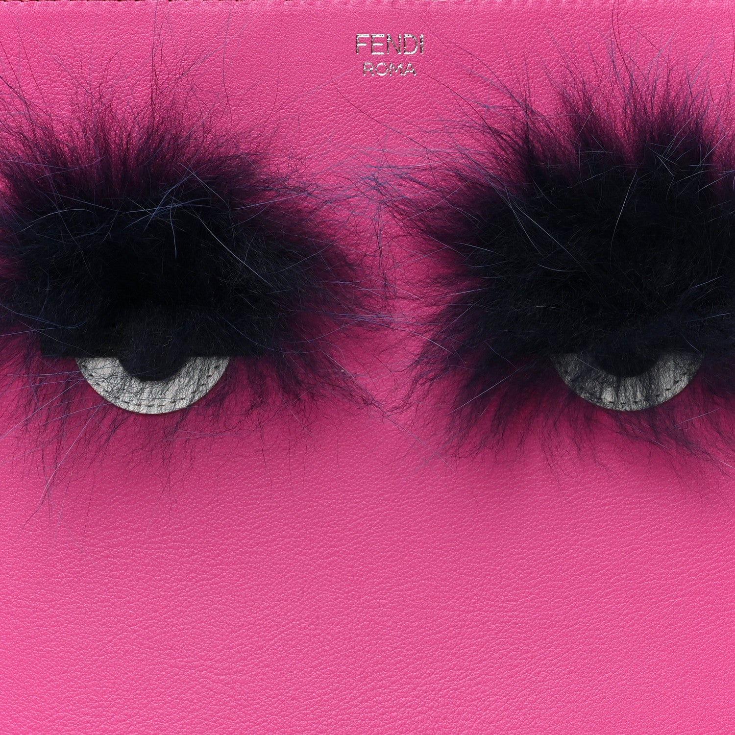 Fendi Vitello Dolce Fox Fur Monster Eyes Zip Around Pouch Magenta 8 of 8