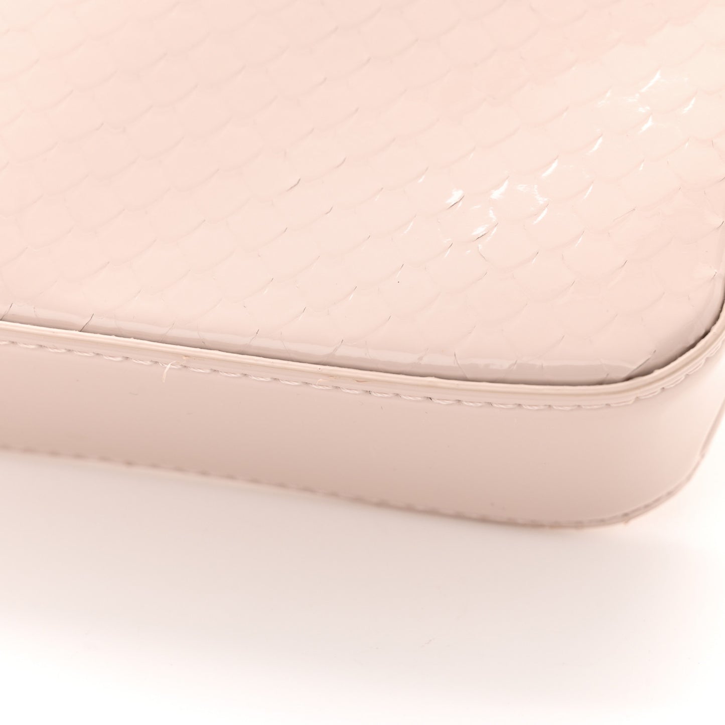 Patent Calfskin Snake Effect Loubila Chain Clutch Light Pink