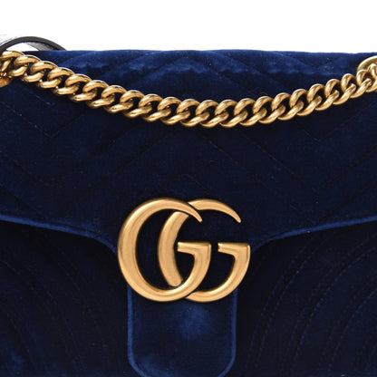 Gucci Velvet Matelasse Small GG Marmont Shoulder Bag Cobalt Blue 9 of 10