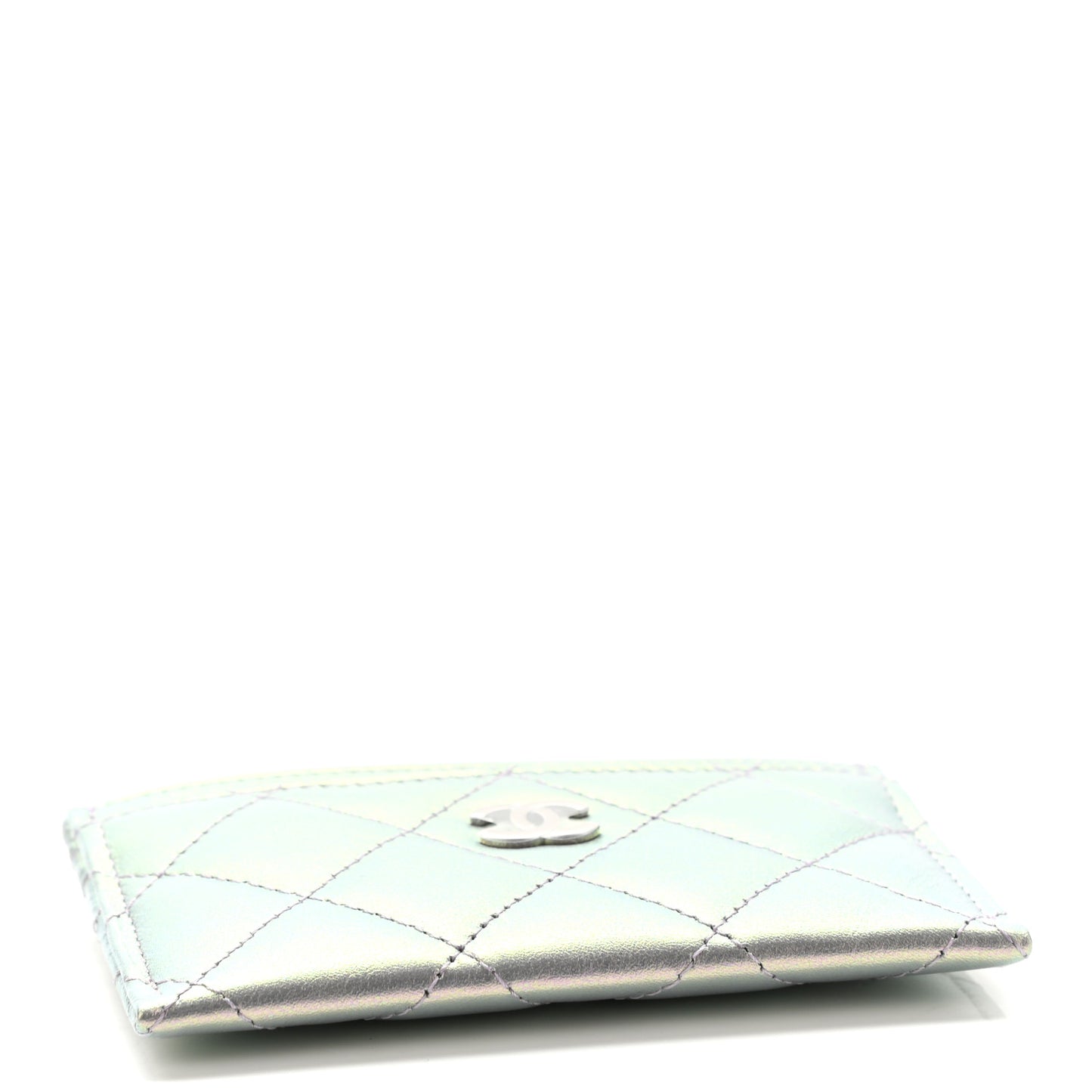 Iridescent Calfskin Quilted Card Holder Light Purple