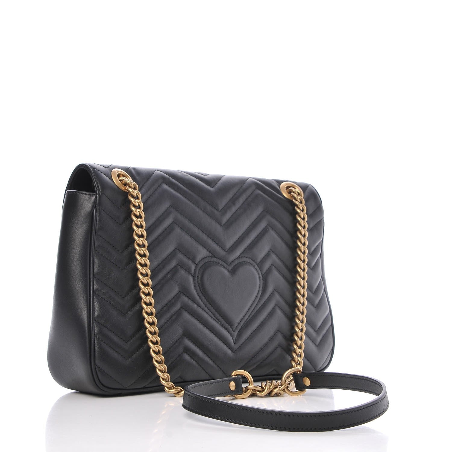 Gucci Calfskin Matelasse Medium GG Marmont Shoulder Bag Black 3 of 7