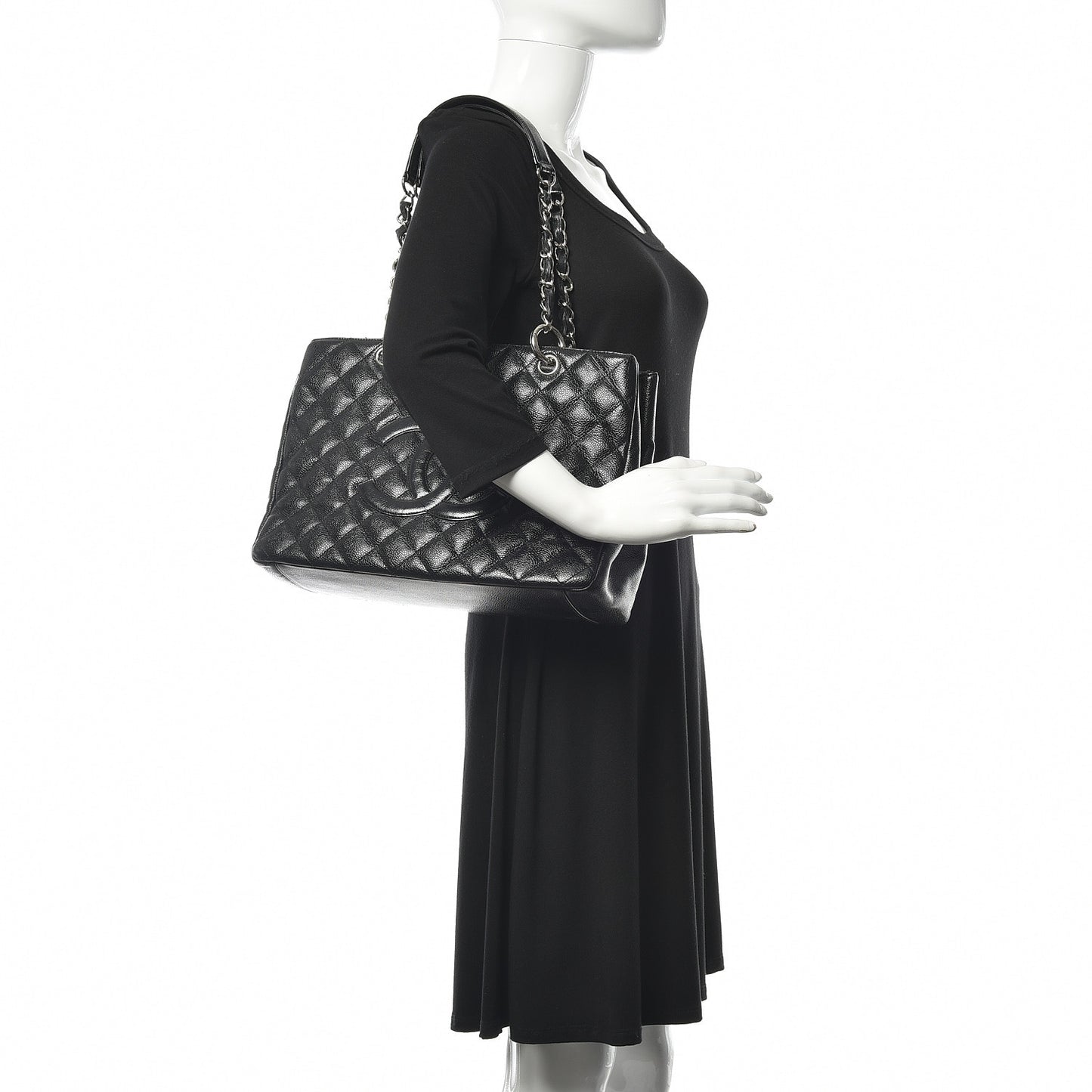 Caviar Quilted Grand Shopping Tote GST Black