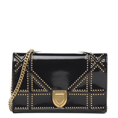 Christian Dior Patent Studded Diorama Wallet on Chain Pouch Black 1 of 8