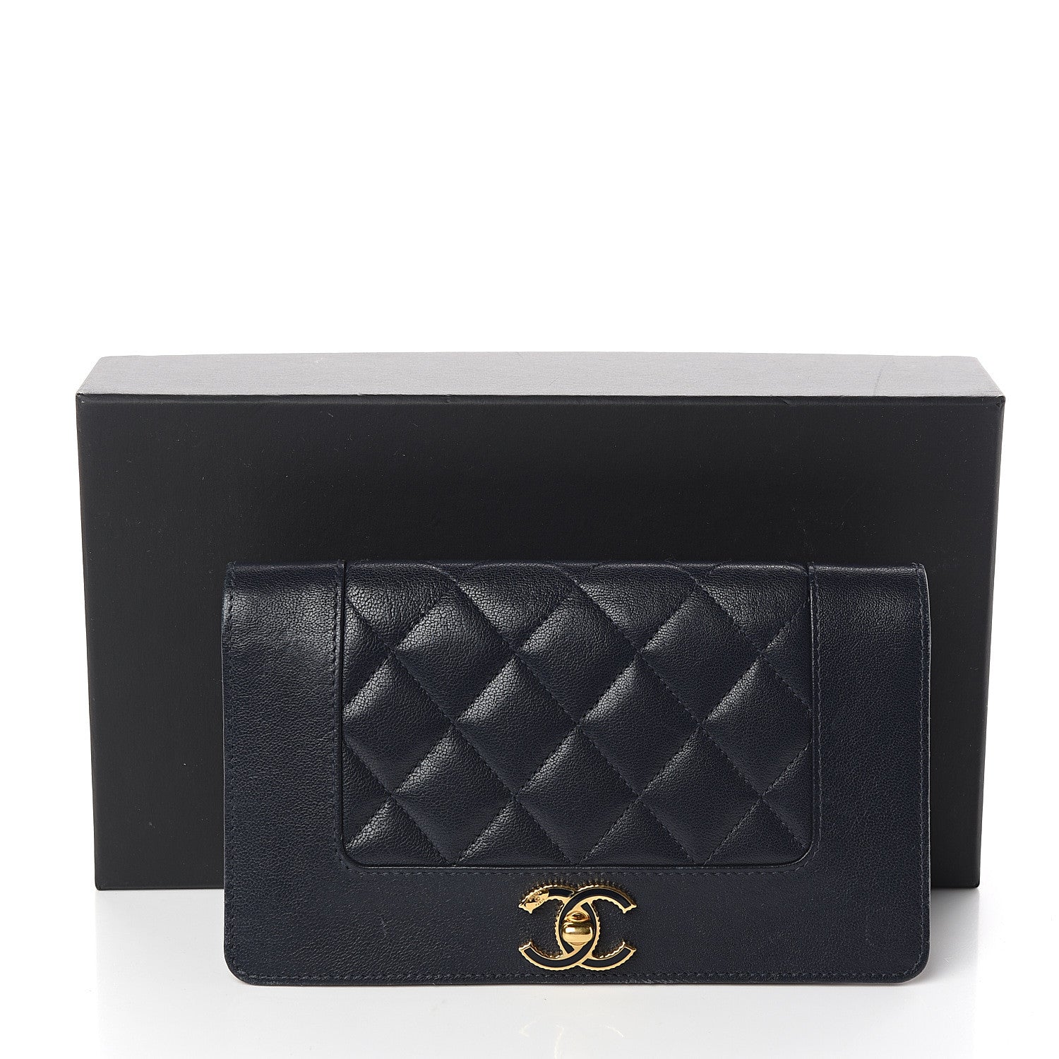 Chanel Sheepskin Quilted Mademoiselle Vintage Yen Wallet Navy 8 of 8