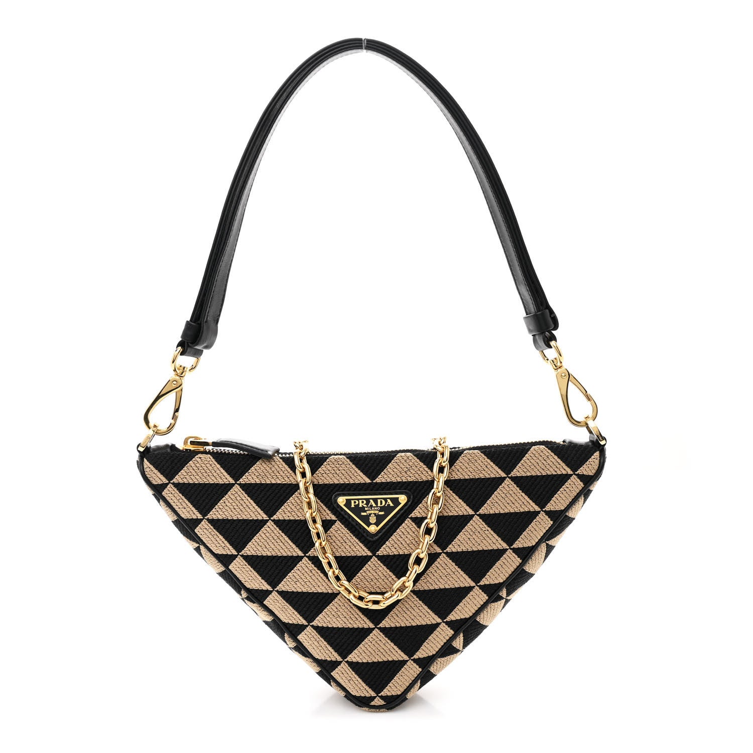 Prada Jacquard Triangolo Symbole Embroidered Mini Triangle Bag Black Corda 1 of 10