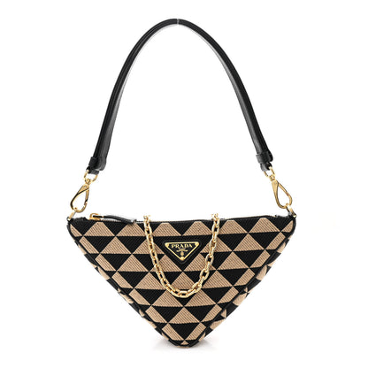 Prada Jacquard Triangolo Symbole Embroidered Mini Triangle Bag Black Corda 1 of 10