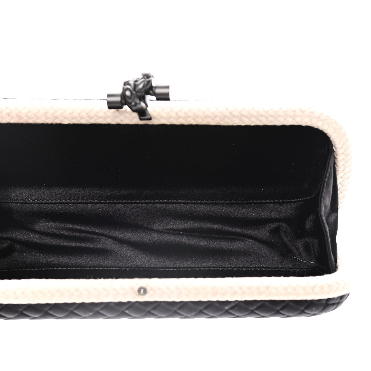 Intrecciato Silk Raffia Faille Knot Clutch Black