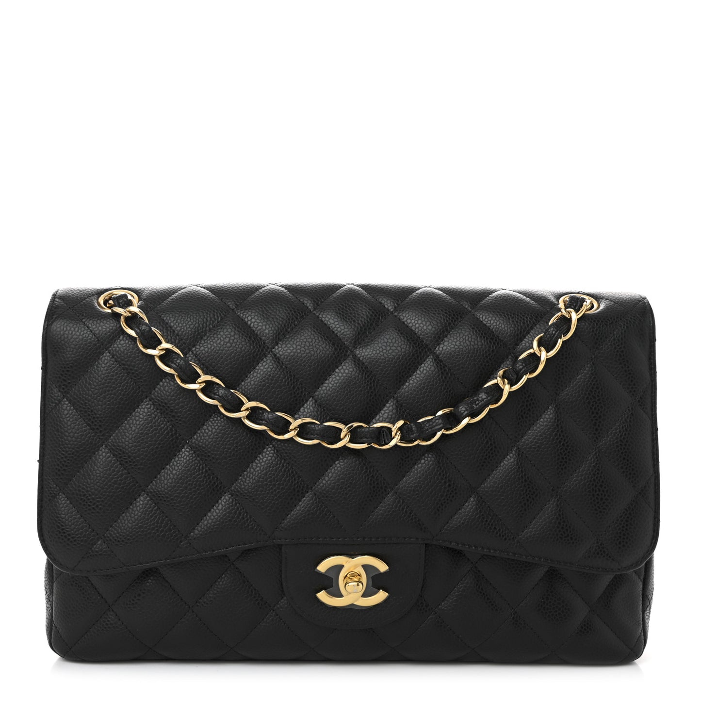 Caviar Quilted Jumbo Double Flap Black