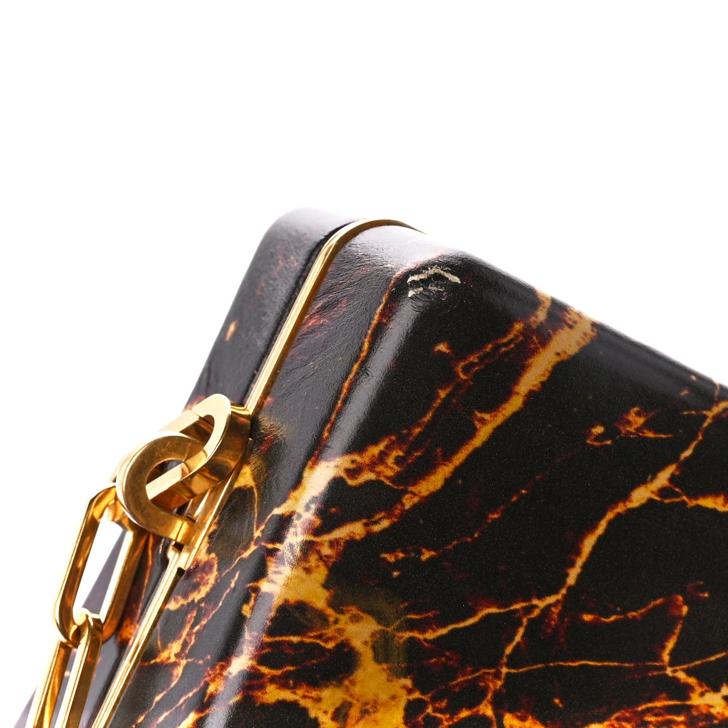 Spazzolato Calfskin Chain Clutch Gold Marble