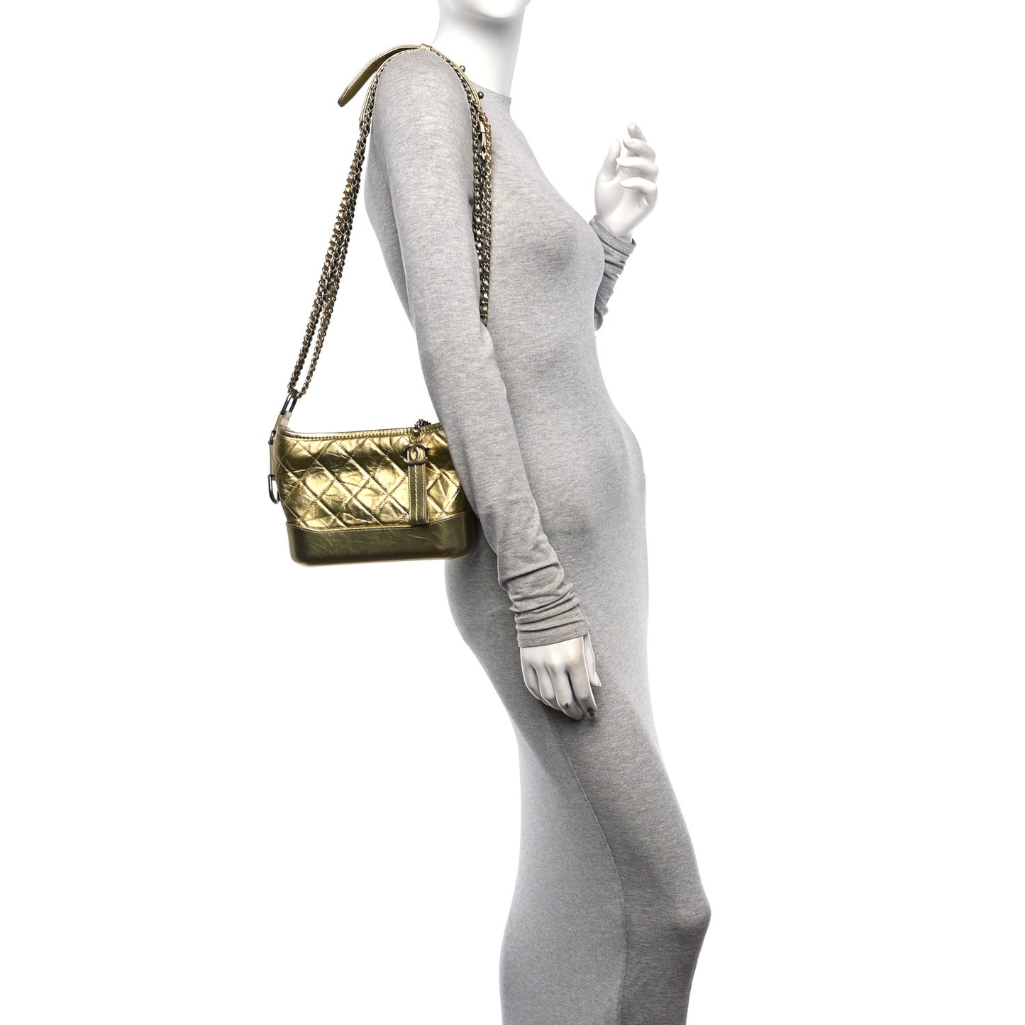 Metallic Aged Calfskin Quilted Small Gabrielle Hobo Gold