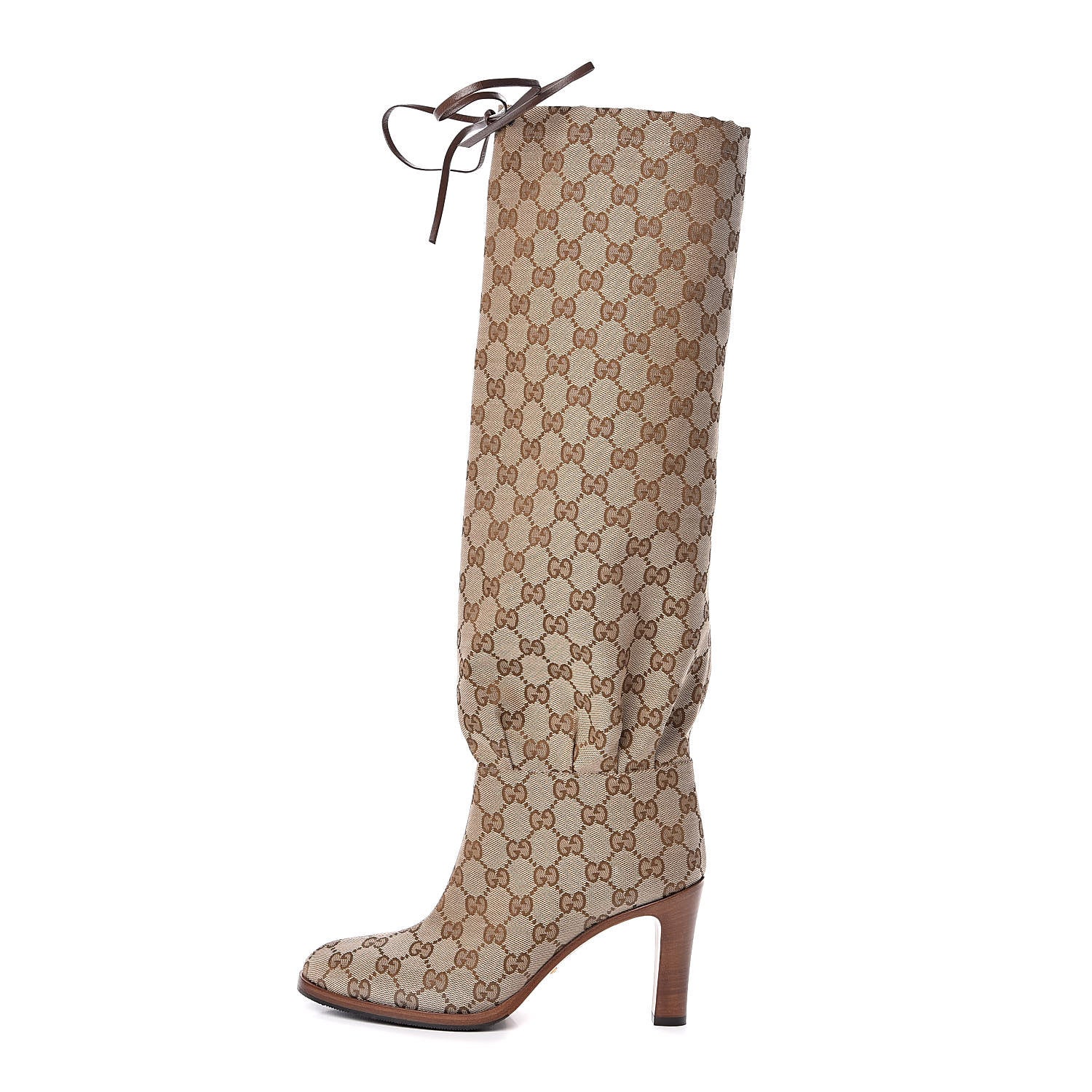 Gucci Monogram Lisa Mid Heel Boots 37.5 Beige Ebony 1 of 8