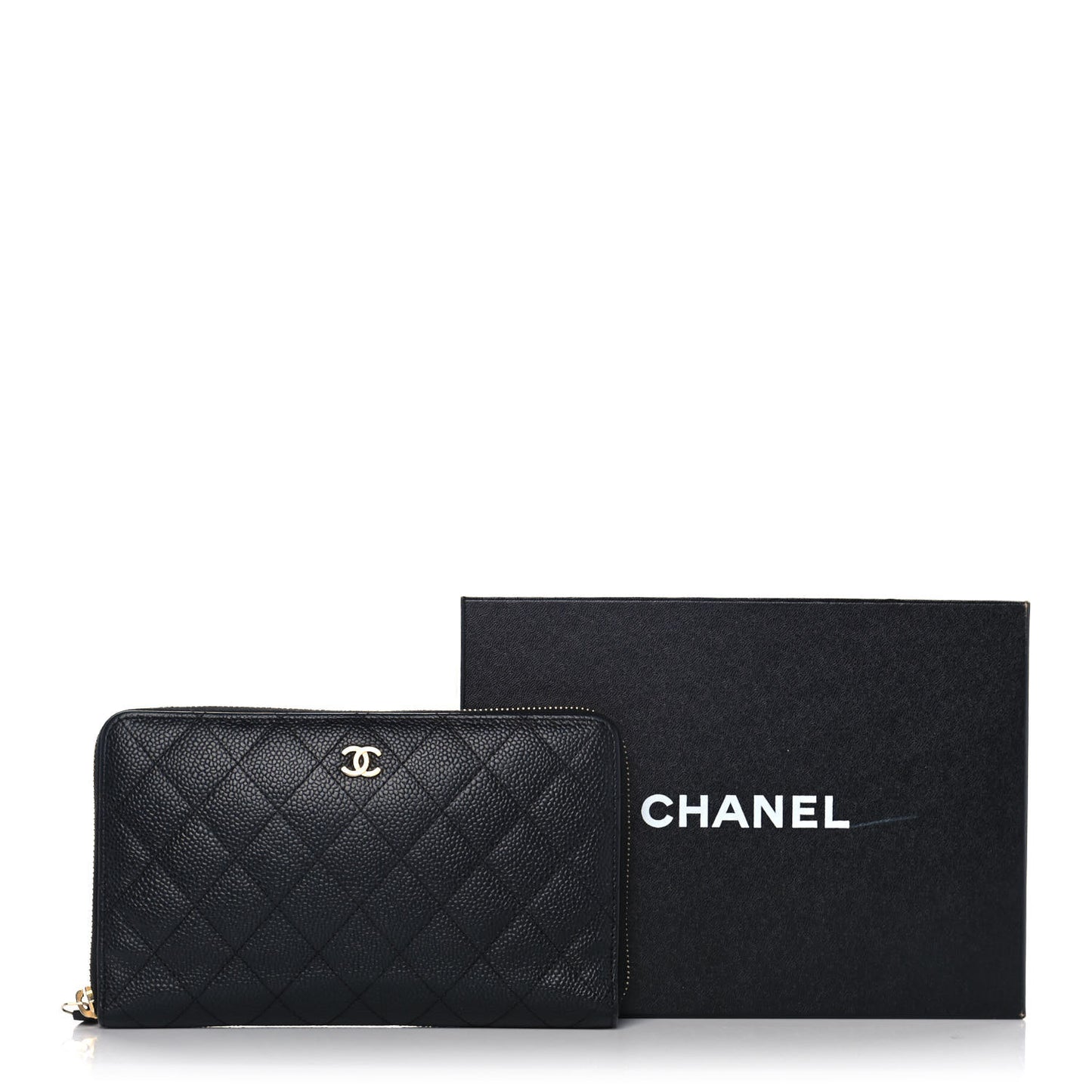 Caviar Quilted Large Zip Around Organizer Wallet Black