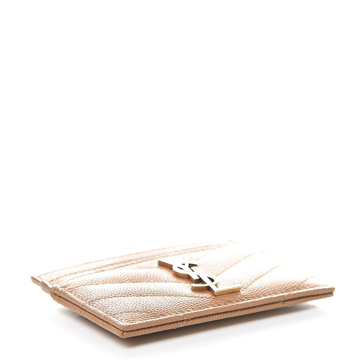 Saint Laurent Grain De Poudre Matelasse Chevron Monogram Credit Card Case Cork 4 of 9