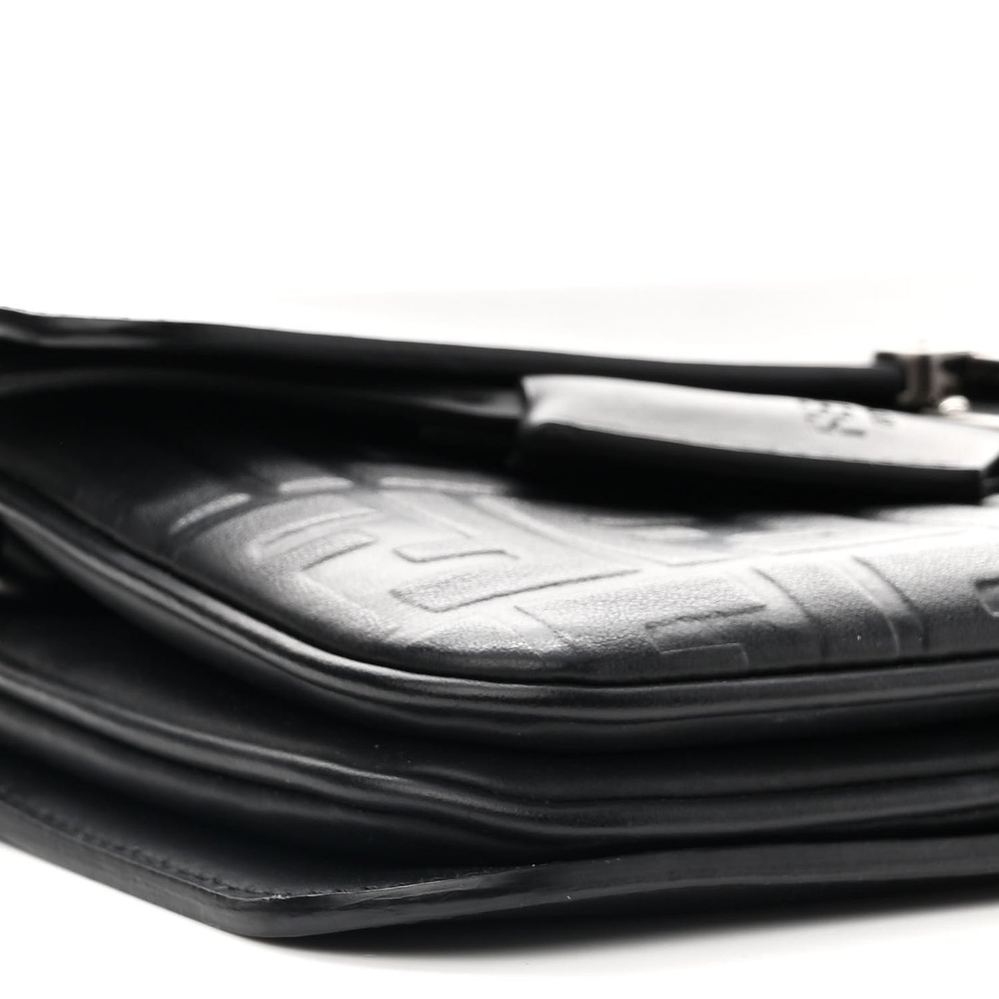 Vitello Century Grace FF Embossed Top Handle Clutch Black