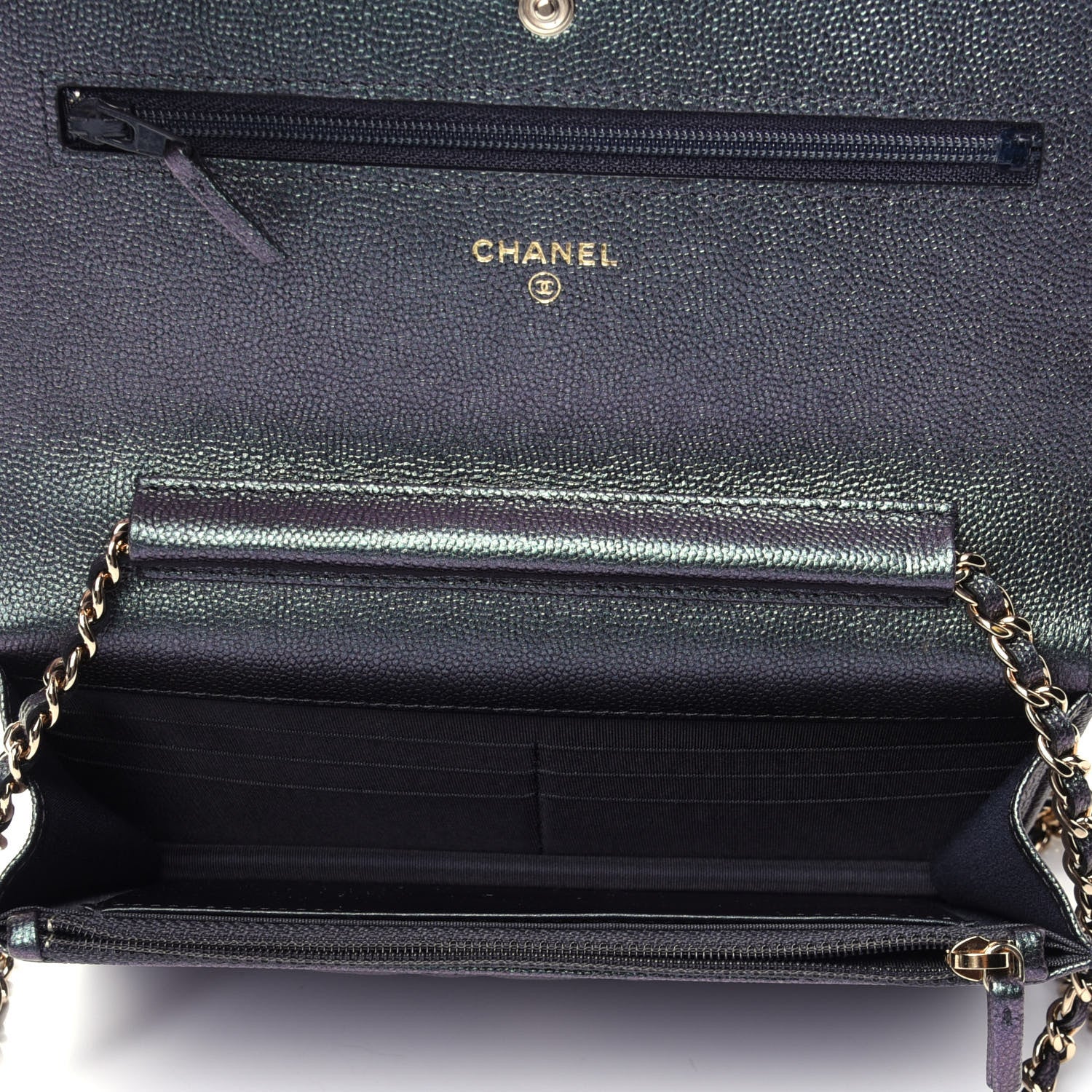 Chanel Iridescent Caviar Quilted Wallet On Chain WOC Green 3 of 4