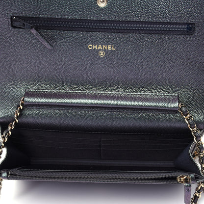 Chanel Iridescent Caviar Quilted Wallet On Chain WOC Green 3 of 4