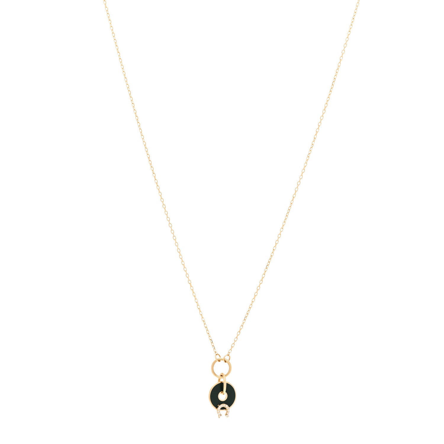 Foundrae 18K Yellow Gold Diamond Enamel Crescent Disk Charm Necklace Green 1 of 7