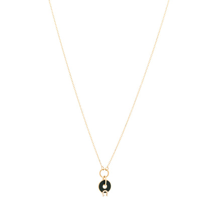 Foundrae 18K Yellow Gold Diamond Enamel Crescent Disk Charm Necklace Green 1 of 7