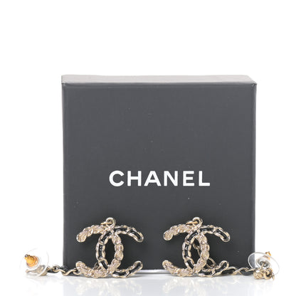 Chanel Lambskin Enamel Metal Chain French New Wave CC Drop Earrings Black Gold 5 of 5