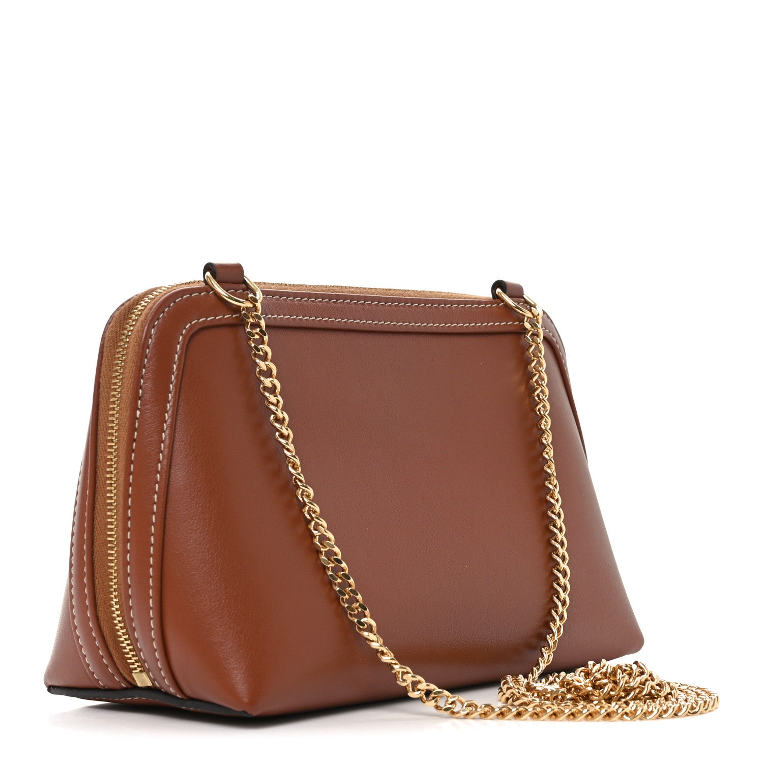 Celine Smooth Calfskin Cuir Triomphe Clutch on Chain Tan 3 of 8