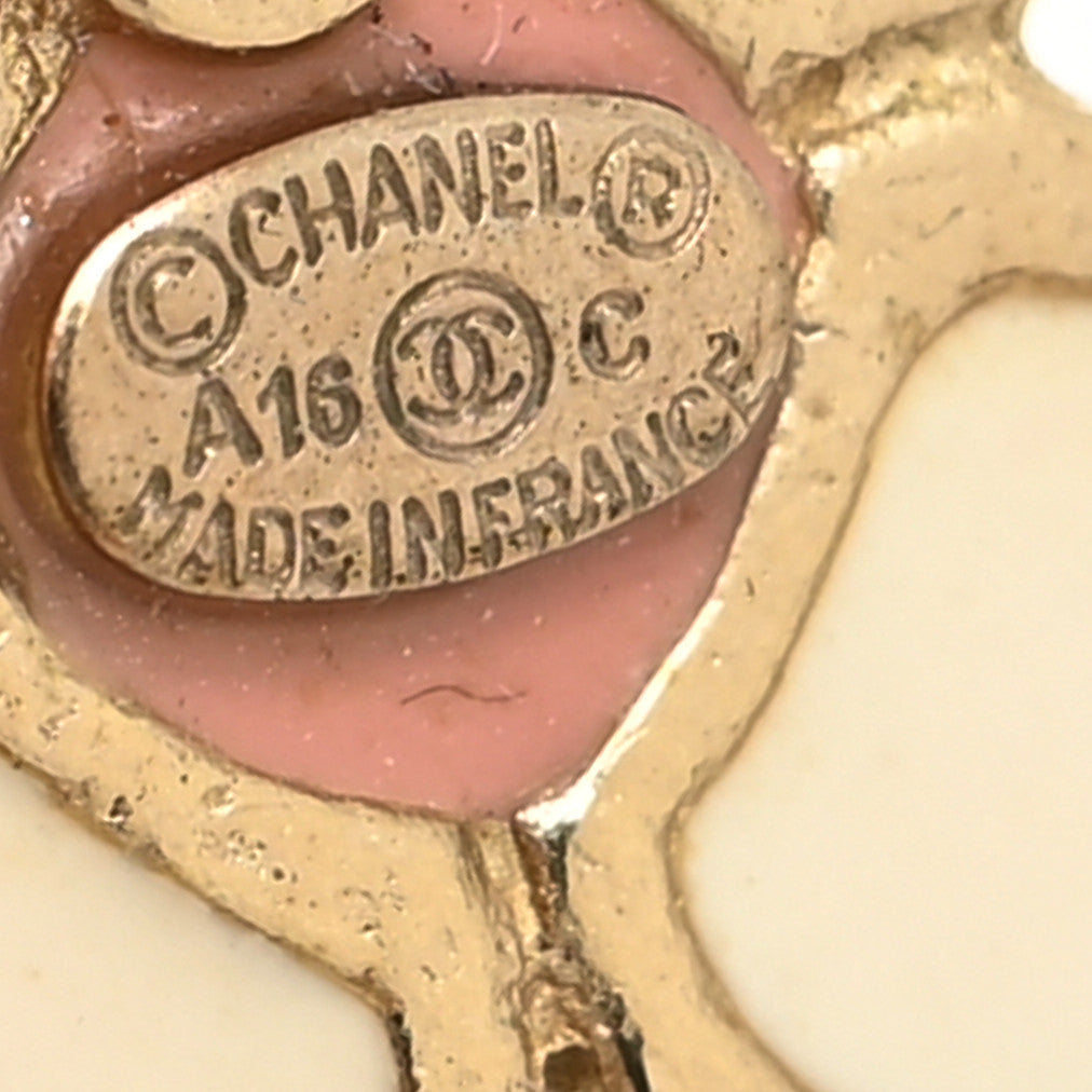 Chanel Enamel Flower CC Earrings Beige Pink 4 of 4