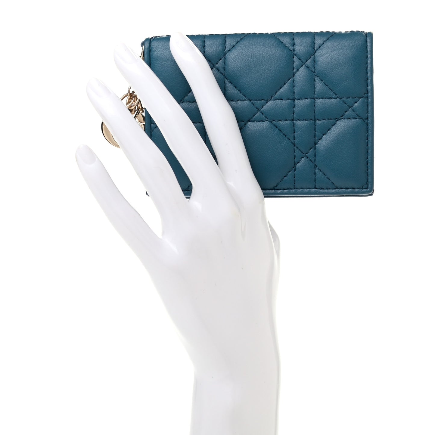 Lambskin Cannage Small Lady Dior Flap Card Holder Deep Ocean