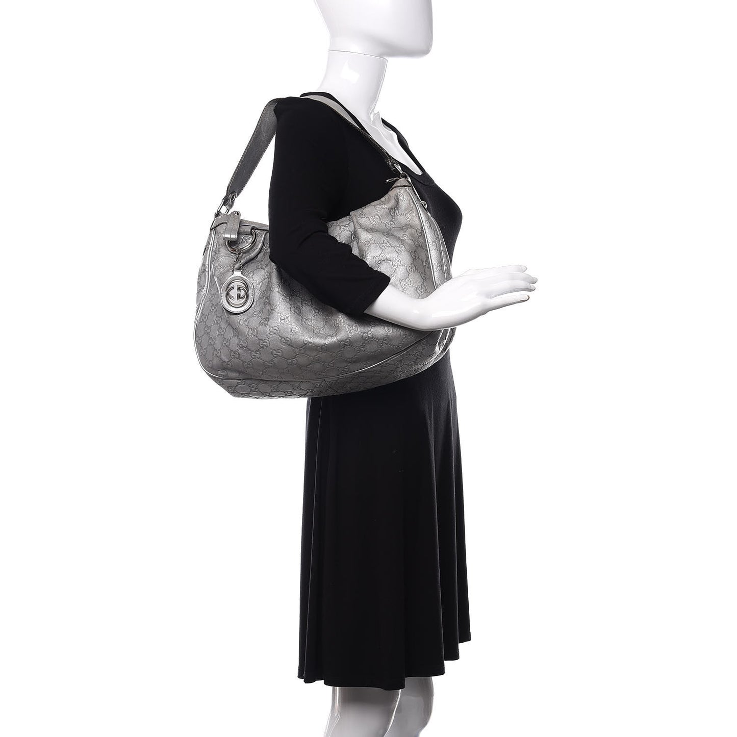 Metallic Guccissima Medium Sukey Hobo Silver