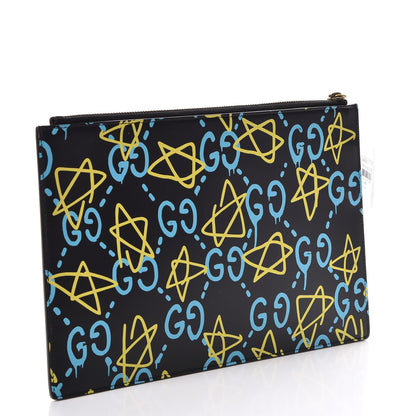 Gucci Calfskin GucciGhost Print Pouch Black New Acquamarine 3 of 8