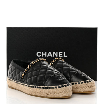 Chanel Lambskin Grosgrain Quilted CC Chain Espadrilles 35 Black 11 of 11
