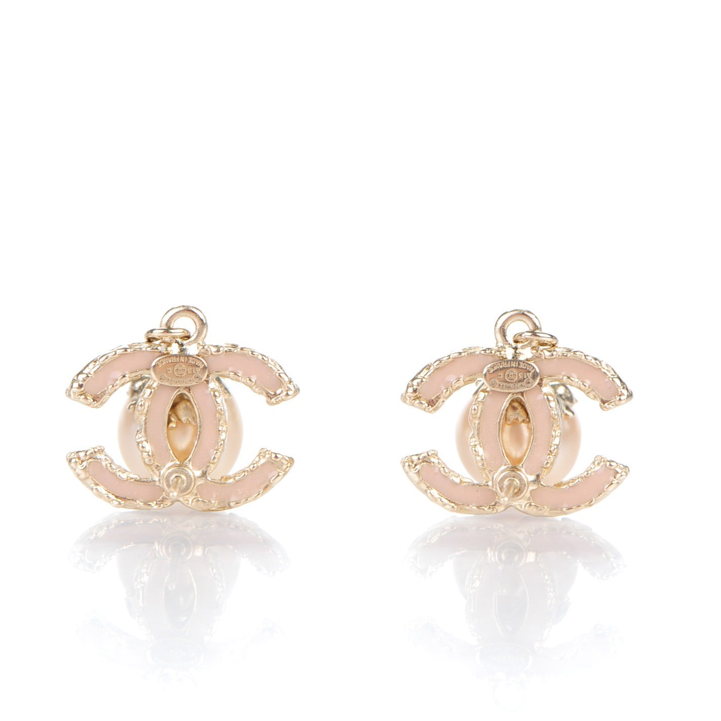 Crystal Enamel Pearl CC Drop Earrings Light Gold
