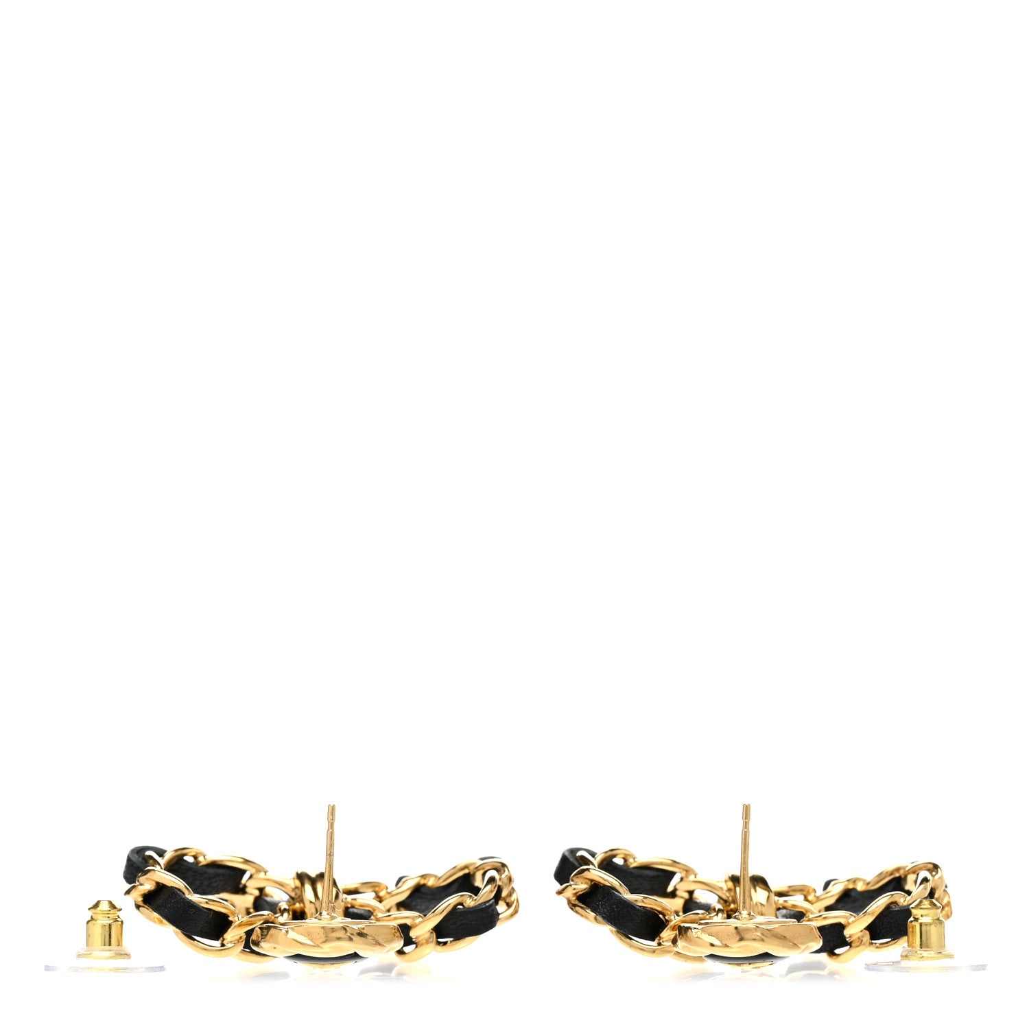 Chanel Lambskin Chain Bow Drop Earrings Black Gold 3 of 4