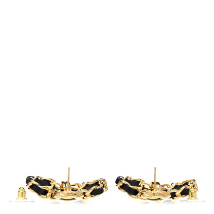 Chanel Lambskin Chain Bow Drop Earrings Black Gold 3 of 4