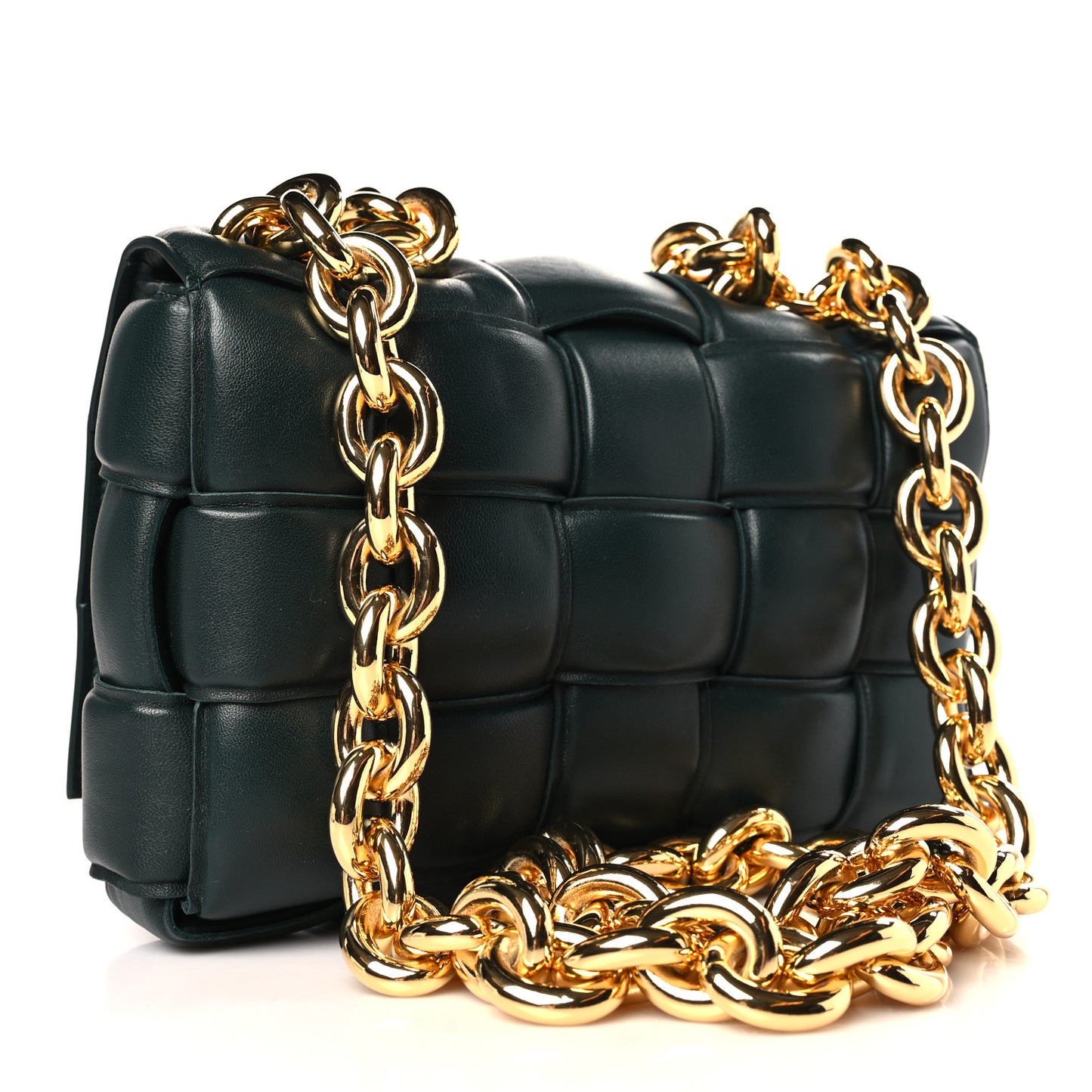 Lambskin Maxi Intreccio Padded Chain Cassette Crossbody Bag Raintree