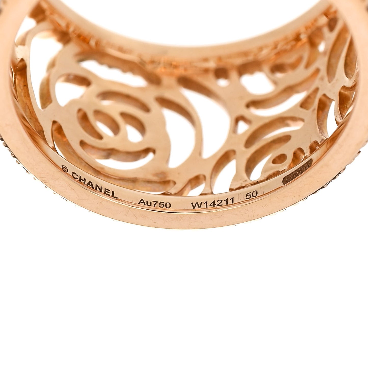 18K Rose Gold Diamond Camellia Ajoure Band Ring 50 5.25