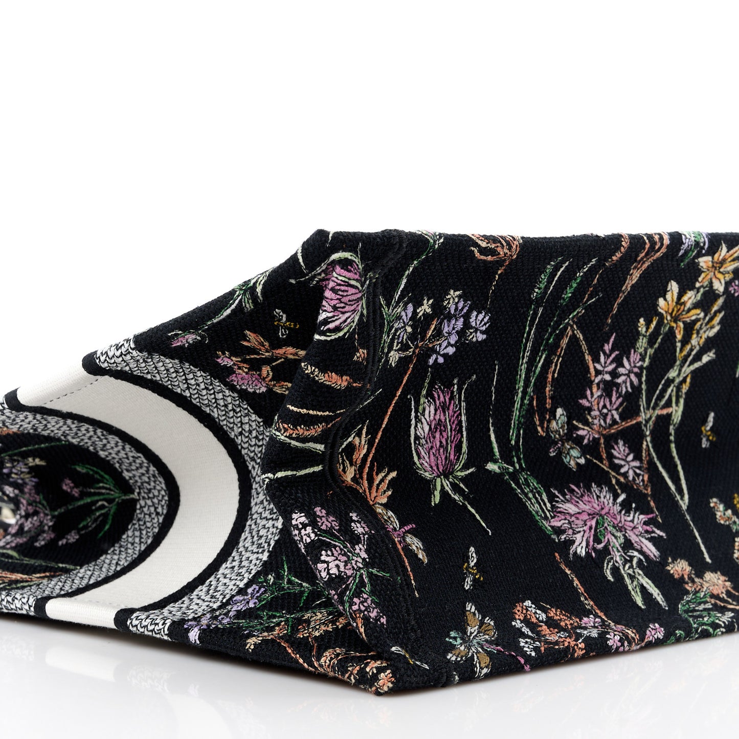 Canvas Embroidered Medium Herbarium Book Tote Black Multicolor