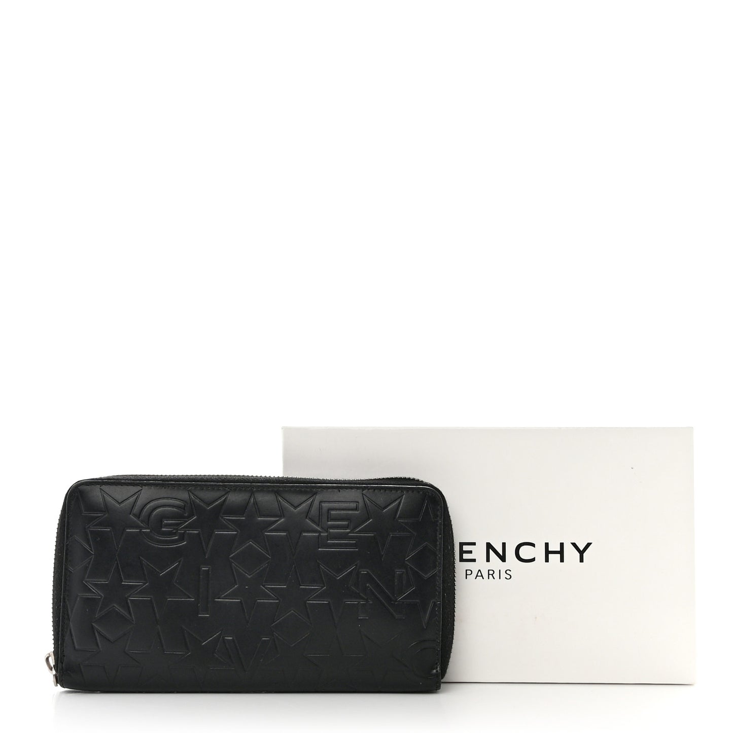 Calfskin Logo Star Embossed Zip Around Wallet Black