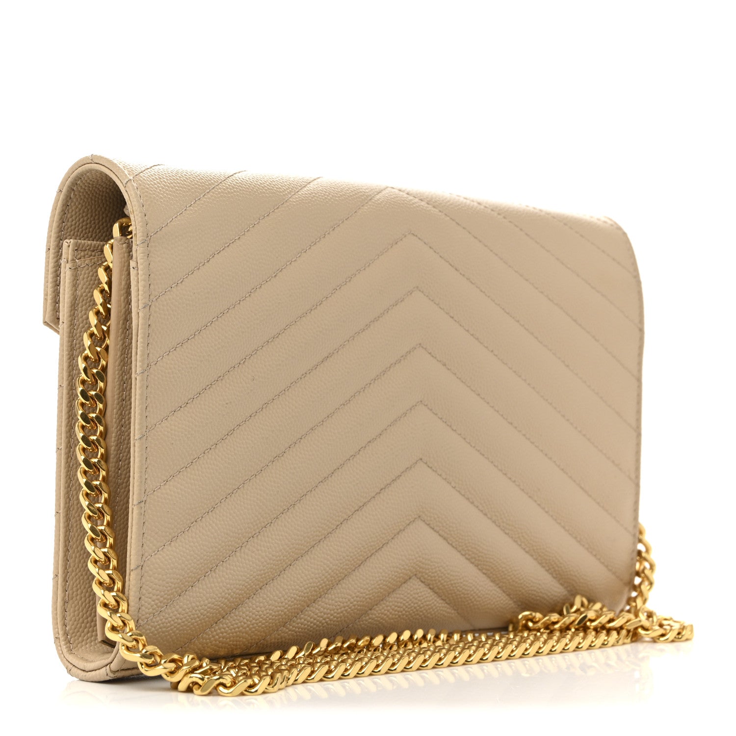 Saint Laurent Grain De Poudre Matelasse Chevron Monogram Chain Wallet Nude Powder 3 of 14