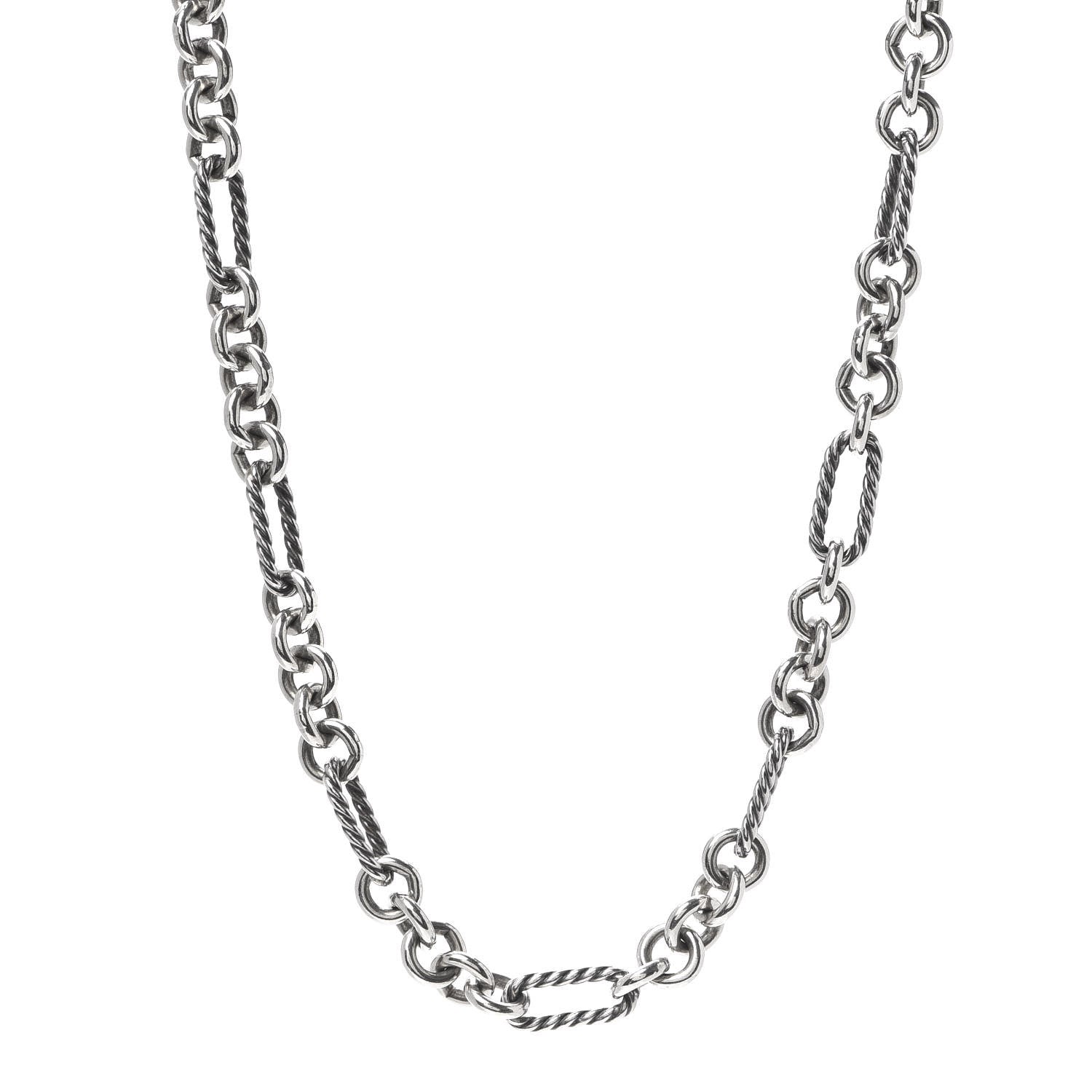 David Yurman Sterling Silver 18K Yellow Gold Figaro Chain Link Necklace 1 of 5