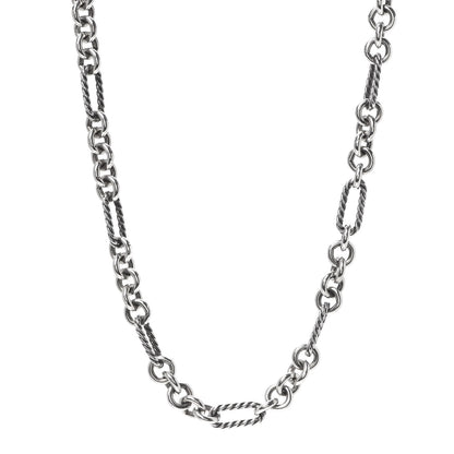 David Yurman Sterling Silver 18K Yellow Gold Figaro Chain Link Necklace 1 of 5