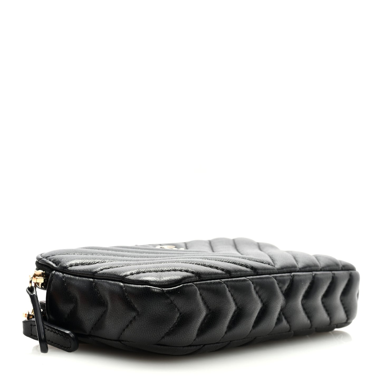 Lambskin Chevron Quilted Small Clutch With Chain Black