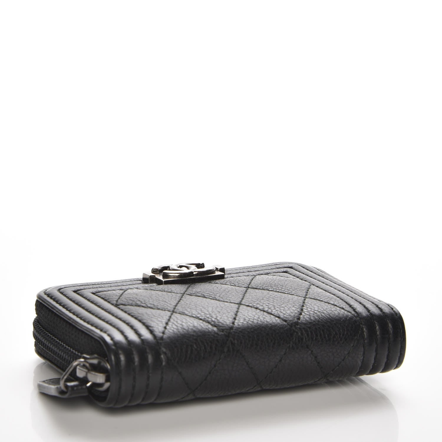 Chanel Calfskin Quilted Zip Around Boy Coin Purse Wallet Black 4 of 8
